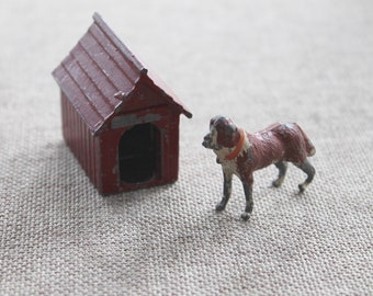 Vintage Miniature Britains Lead Dog House and St. Bernard Dog Figure Vintage Small Metal Dog and Dog House Vintage Miniature Lead Toys