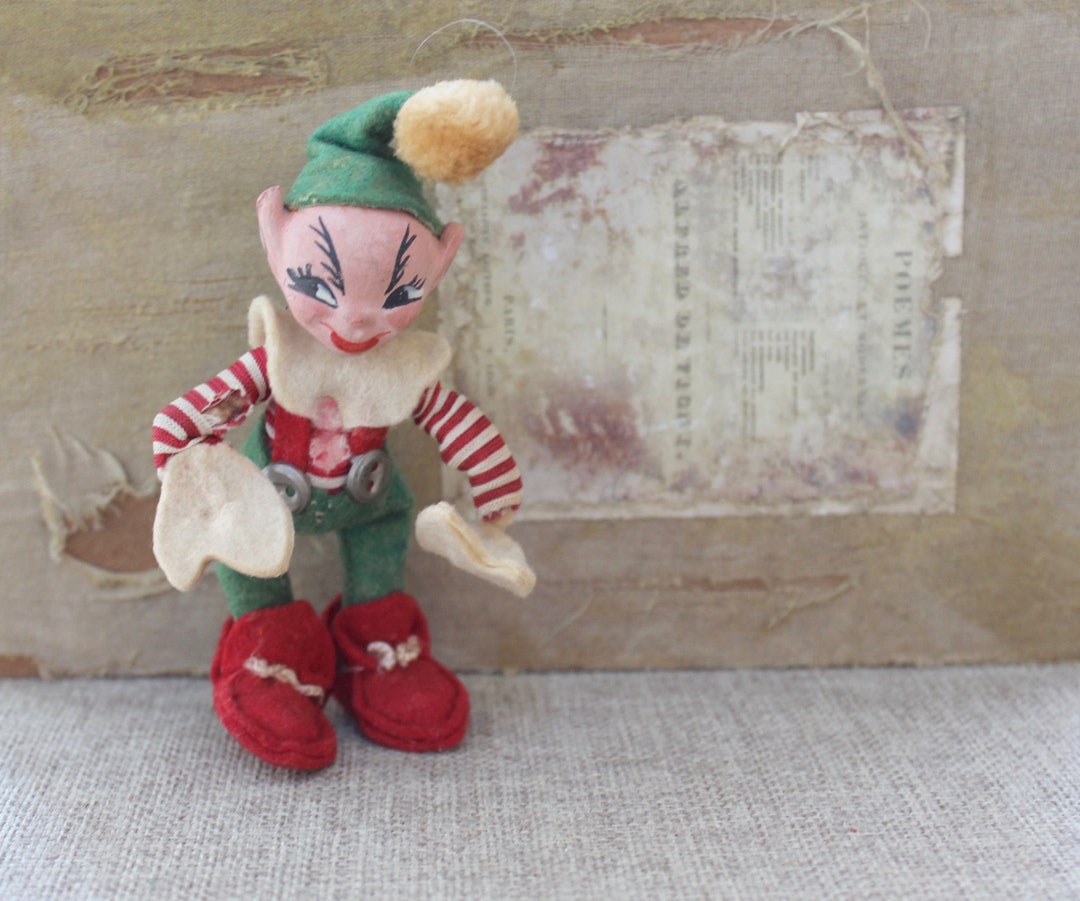 Vintage 1940's Jump Jump of Holiday House Elf, Vintage Red Felt Pixie ...