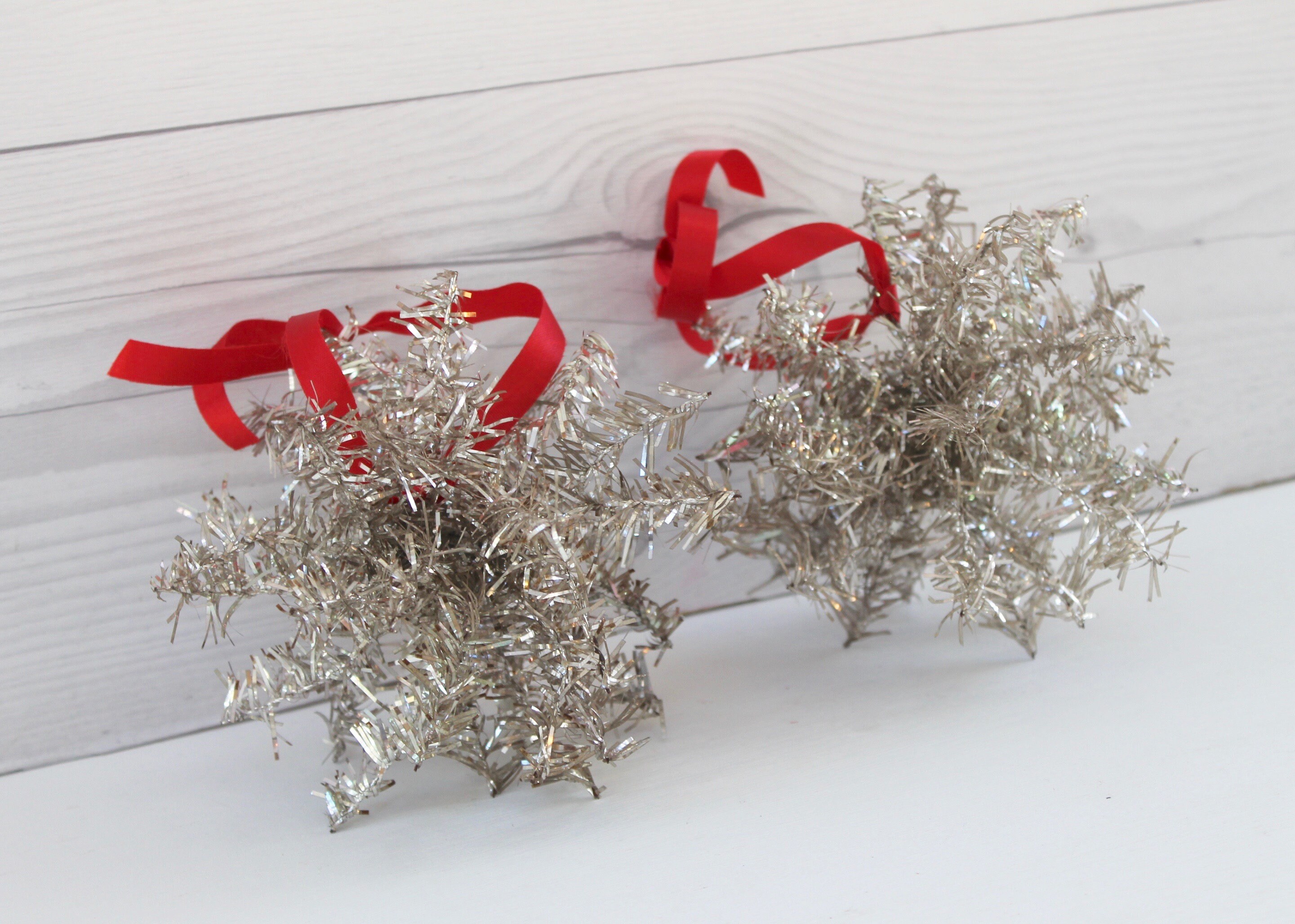 Vintage Pair of Silver Tinsel Wire Christmas Tree Ornaments Etsy UK