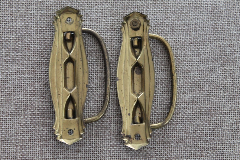 2 Art Deco Style Metal Drawer Pulls Vintage Tin Hardware