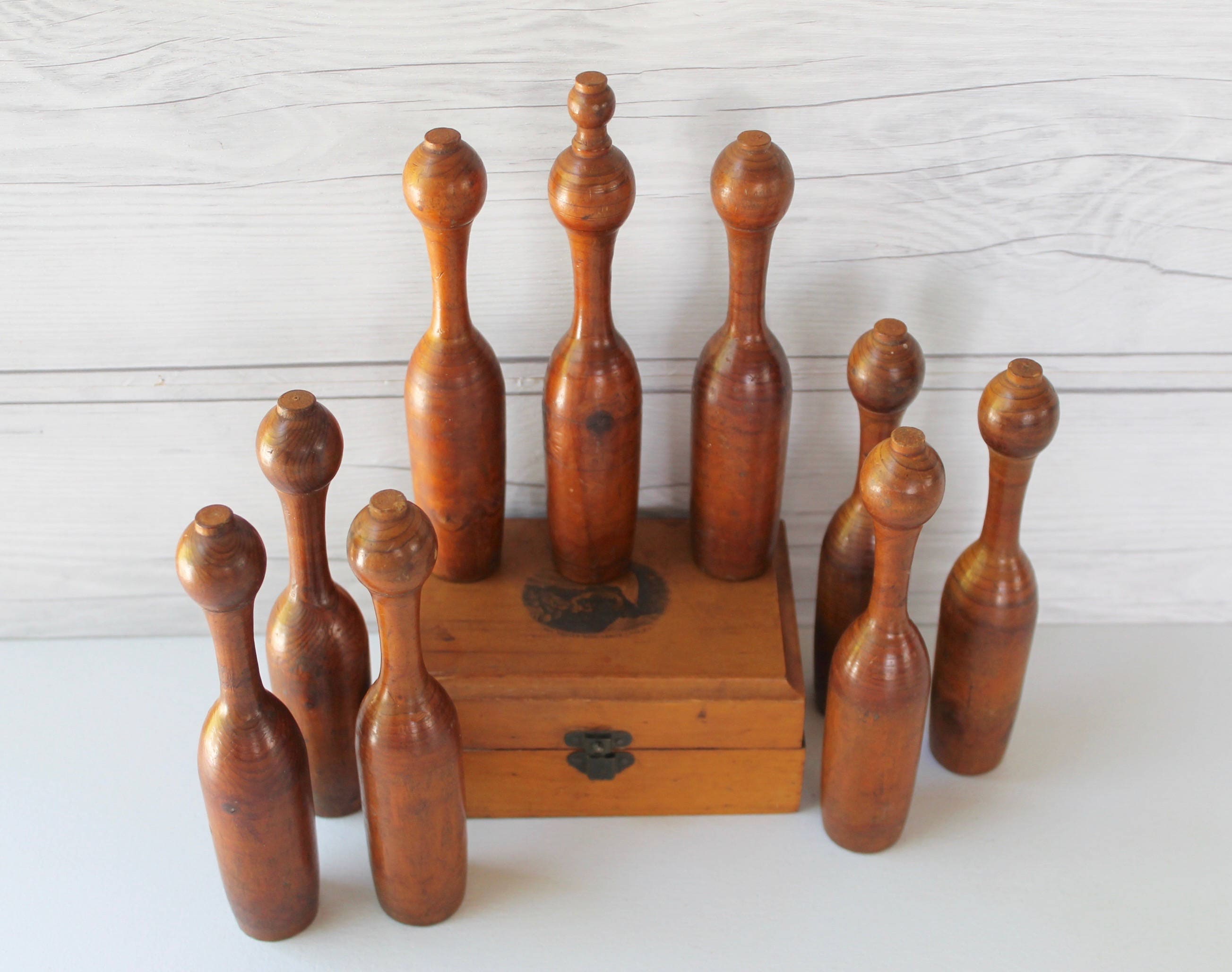 Vintage Turned Wood Skittles Game Pins Set de 9 Vintage Etsy