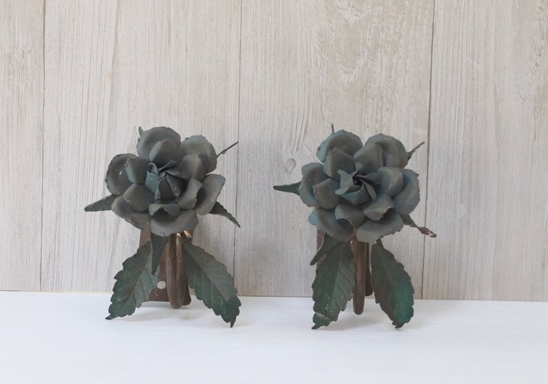 Vintage Pair of Metal Rose Curtain Hold Backs Vintage Curtain Tie Backs Vintage Metal Flower Drapery Hold Backs