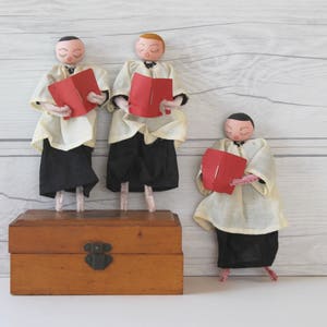 Vintage Set of 3 Spun Cotton and Pipe Cleaner Carolers/Alter Boys - Vintage Holiday Decor