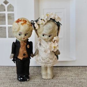 Vintage Small Bisque Kewpie Bride and Groom Pair of Wedding Cake Toppers, Vintage Bisque Figures Bride and Groom, Vintage Wedding