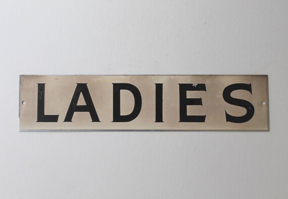 Vintage Off White And Black Metal Ladies Bathroom Door Sign Etsy