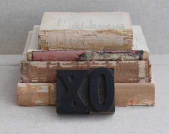 Vintage XO Wood Letterpress Letter Blocks, Vintage Letterpress XO -  Hugs and Kisses