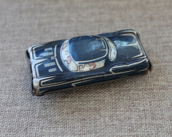 Vintage Small Blue Tin Lithograph Car, Vintage Miniature Tin Litho Friction Car - Made in Japan