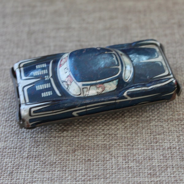 Vintage Small Blue Tin Lithograph Car, Vintage Miniature Tin Litho Friction Car - Made in Japan