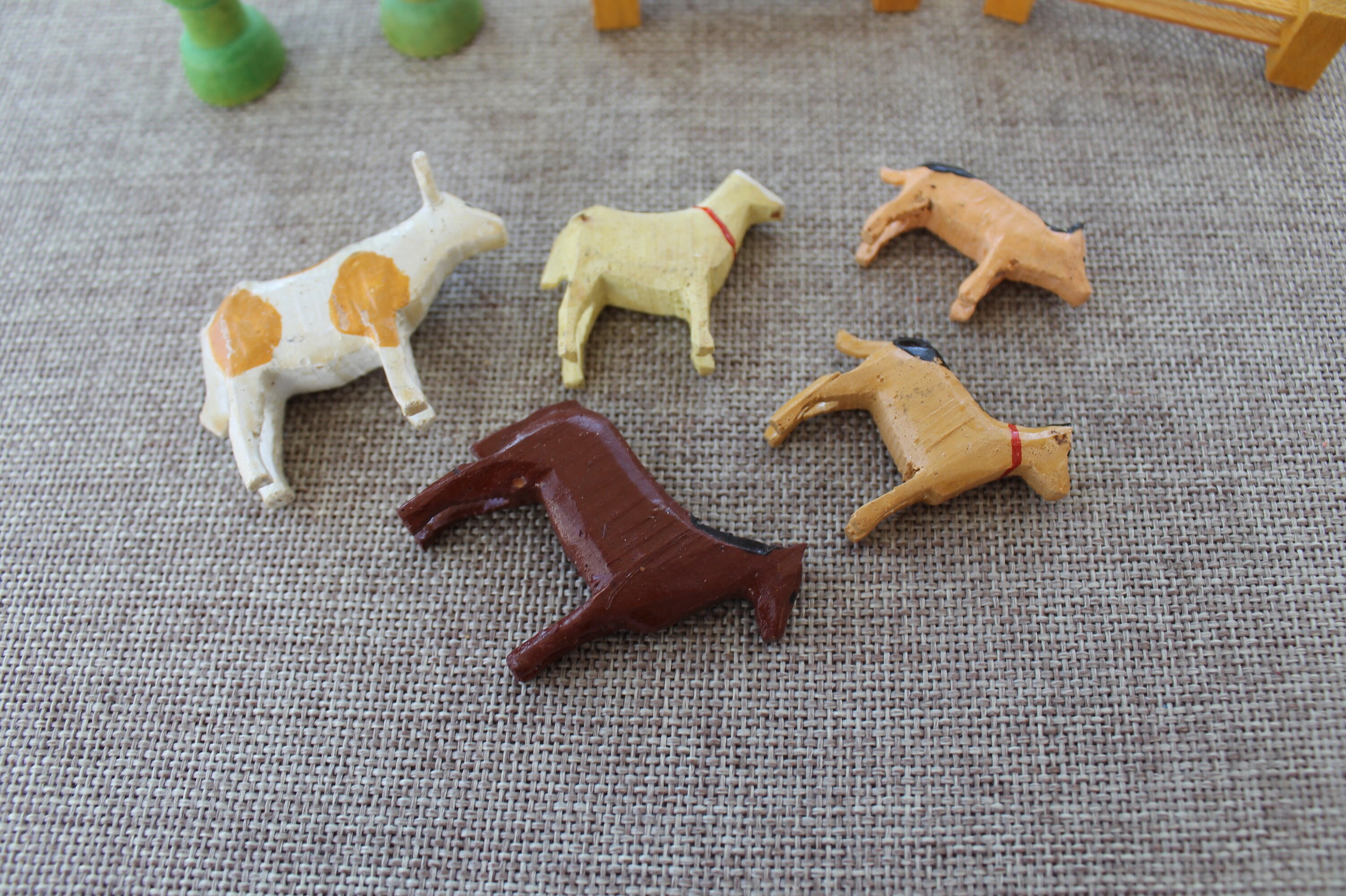 Vintage 5 Wooden German Erzgebirge Animals - RARE Larger Scale