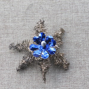 Vintage Silver Wire Tinsel with Blue Foil Embellishment Christmas Tree Ornament, Antique Tinsel Wire Ornament