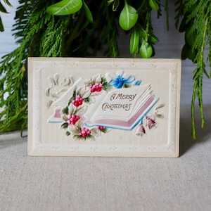 Antique Raised Embossed Christmas Postcard - Early 1900's, Holiday Postcard - A Merry Christmas
