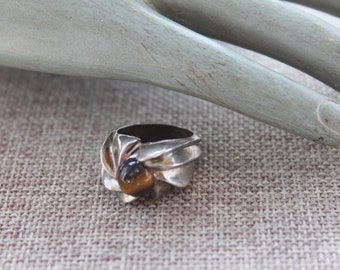 Vintage Sterling Silver and Brown Stone Ring - Size 6.5, Vintage Woman's Ring