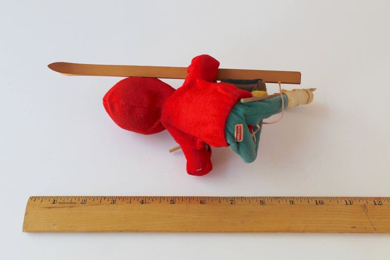Vintage Large Red Girl Elf on Skis Vintage Injured Skier Elf Figure Vintage Felt Elf on Skis Shelf Sitter
