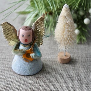 Vintage German Spun Cotton/Pipe Cleaner Angel Christmas Tree Ornament and Bottle Brush Tree, Vintage Christmas Angel and Tree