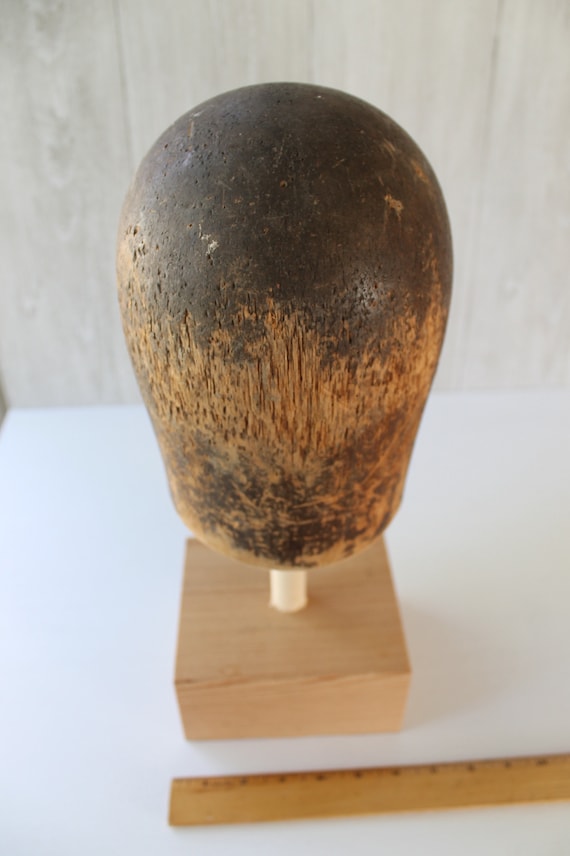 Vintage Wood Millinery Hat Form Block on Wood Stand, Vintage  display picture 3
