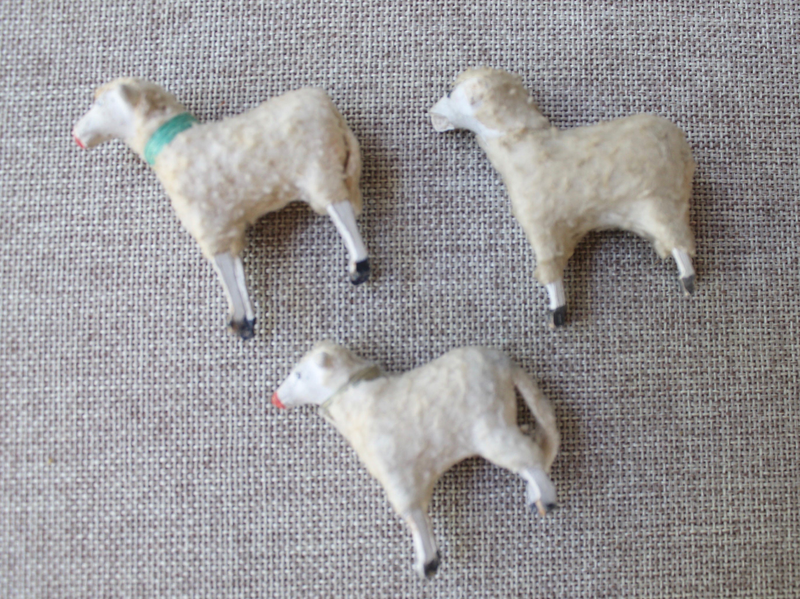 Vintage Lot of 3 German Spun Cotton Putz Stick Leg Sheep