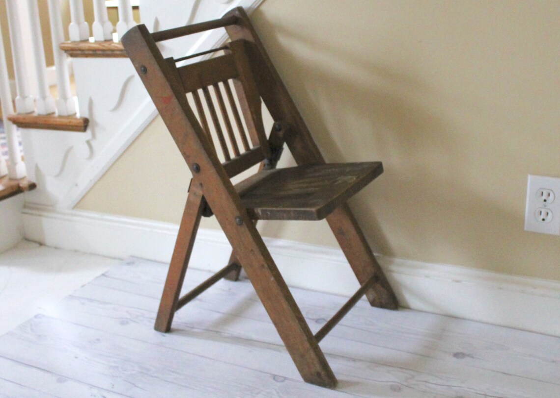 Vintage Child's Wooden Folding Chair Vintage Wood Camp Etsy