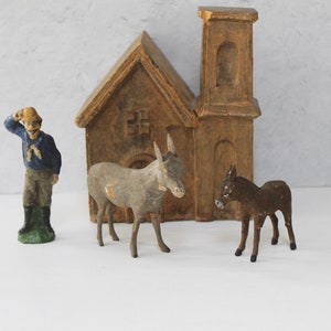 Vintage Shepherd Man and 2 German Putz Stick Leg Donkeys, Vintage Easter/Christmas Decoration, Vintage Nativity