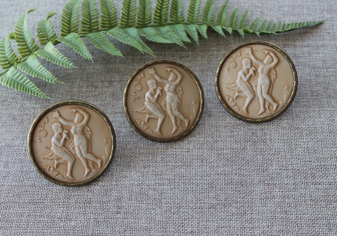 Vintage Unique Lot of 3 Round Victorian Curtain Tie Back Pins, Vintage