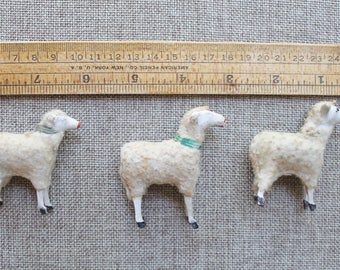 Vintage Lot of 3 German Spun Cotton Putz Stick Leg Sheep