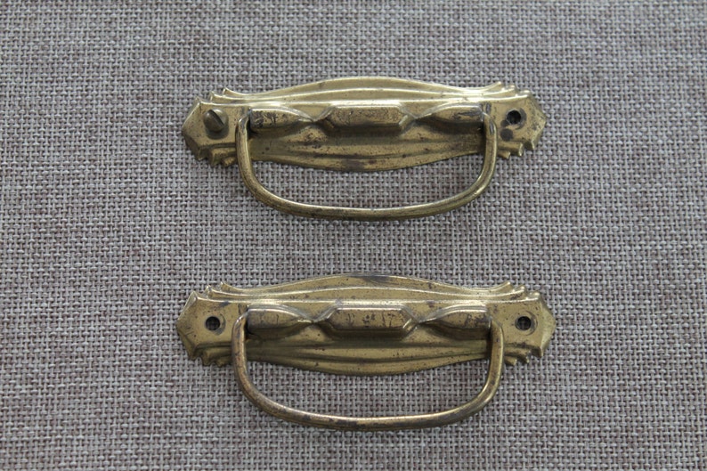 2 Art Deco Style Metal Drawer Pulls Vintage Tin Hardware
