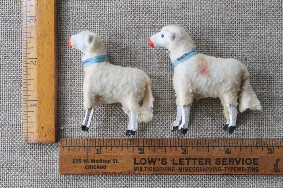 Vintage Pair of German Cotton Putz Stick Leg Sheep, Vintage Easter