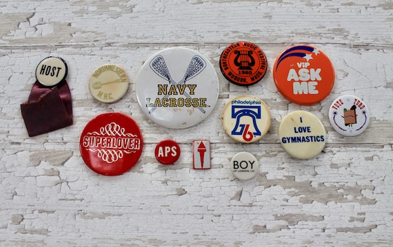 Vintage Mixed Lot of Pinback Button Pins, Vintage Pins, Retro Pins