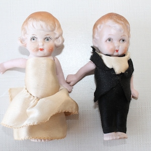 Vintage Small Bisque Kewpie Bride and Groom Pair of Wedding Cake Toppers, Vintage Bisque Figures Bride and Groom, Vintage Wedding