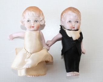 Vintage Small Bisque Kewpie Bride and Groom Pair of Wedding Cake Toppers, Vintage Bisque Figures Bride and Groom, Vintage Wedding