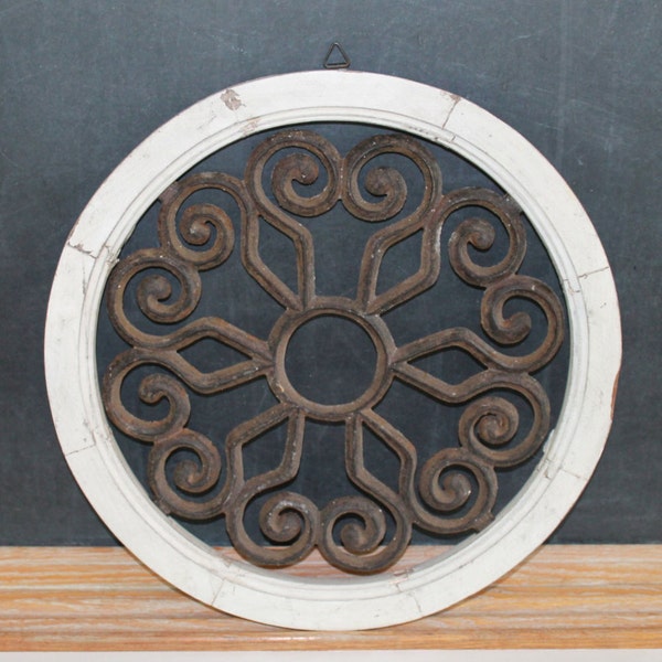 Large  Round Rustic Metal and Wood Wall Hanging