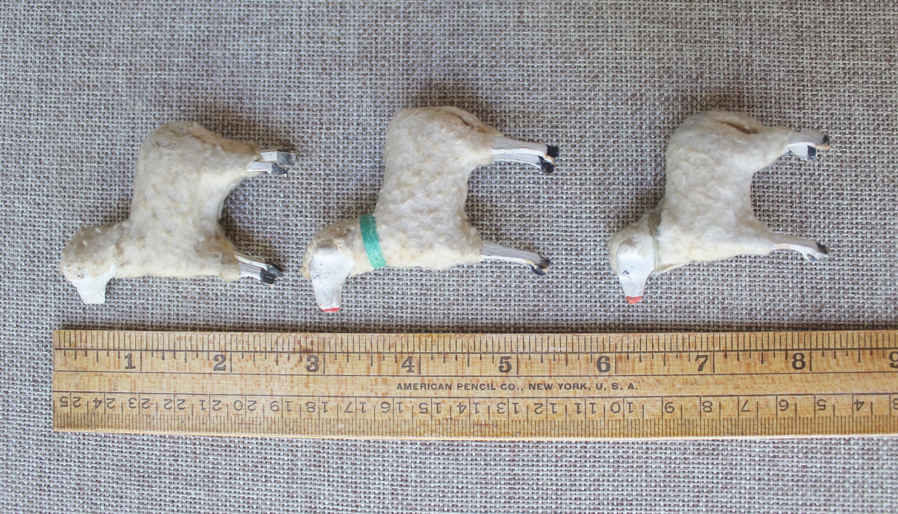 Vintage Lot of 3 German Spun Cotton Putz Stick Leg Sheep