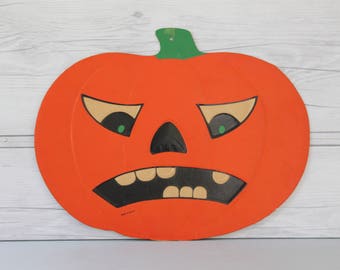 Vintage Large Beistle Embossed Paper Die Cut Halloween Pumpkin Wall Hanging, Vintage Halloween Die Cut Decoration