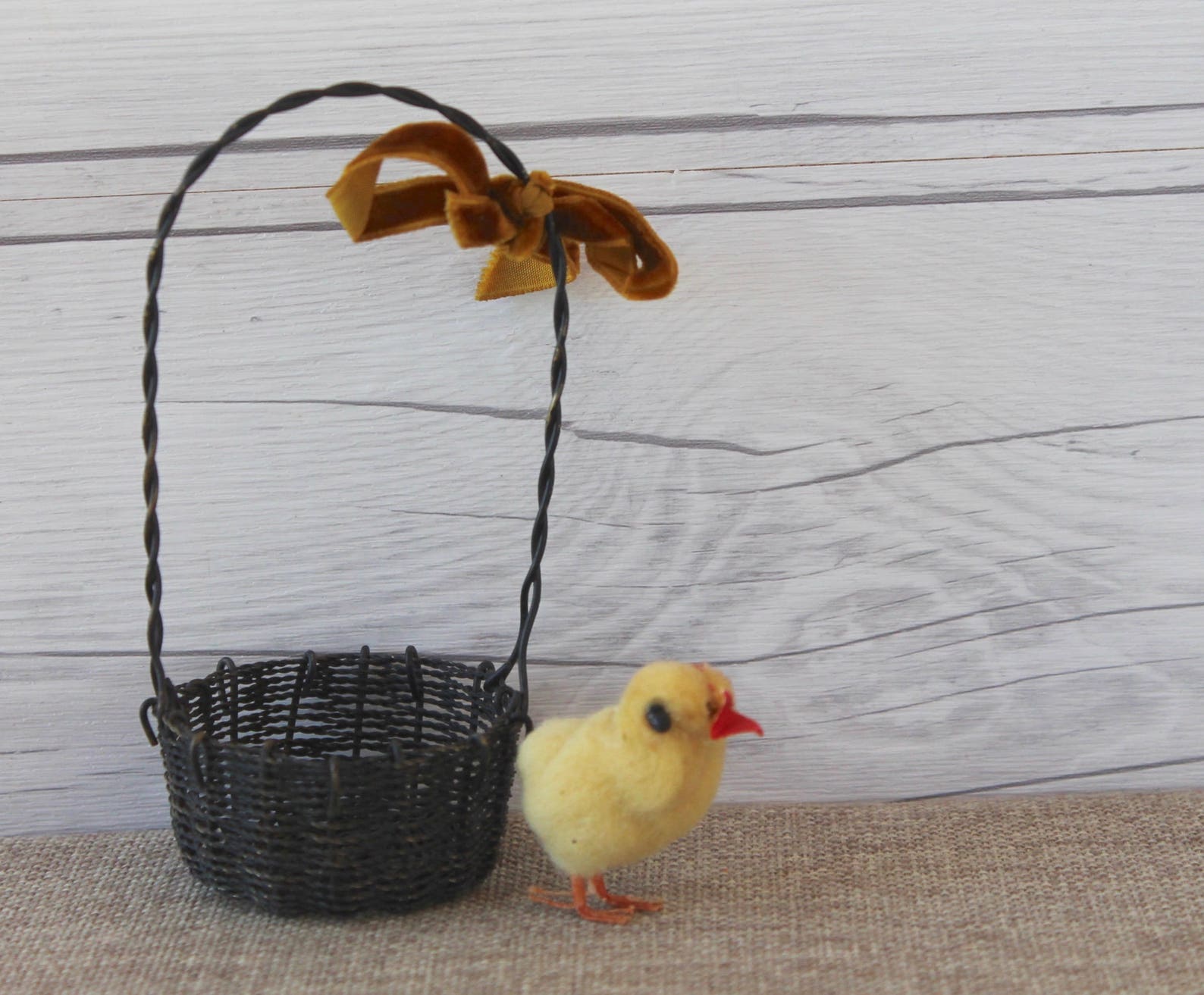 Vintage Spun Cotton Easter Chick With Wire Metal Basket - Etsy