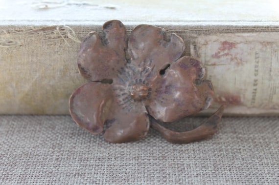 Vintage Copper Flower Brooch Pin, Vintage Hand Cr… - image 1