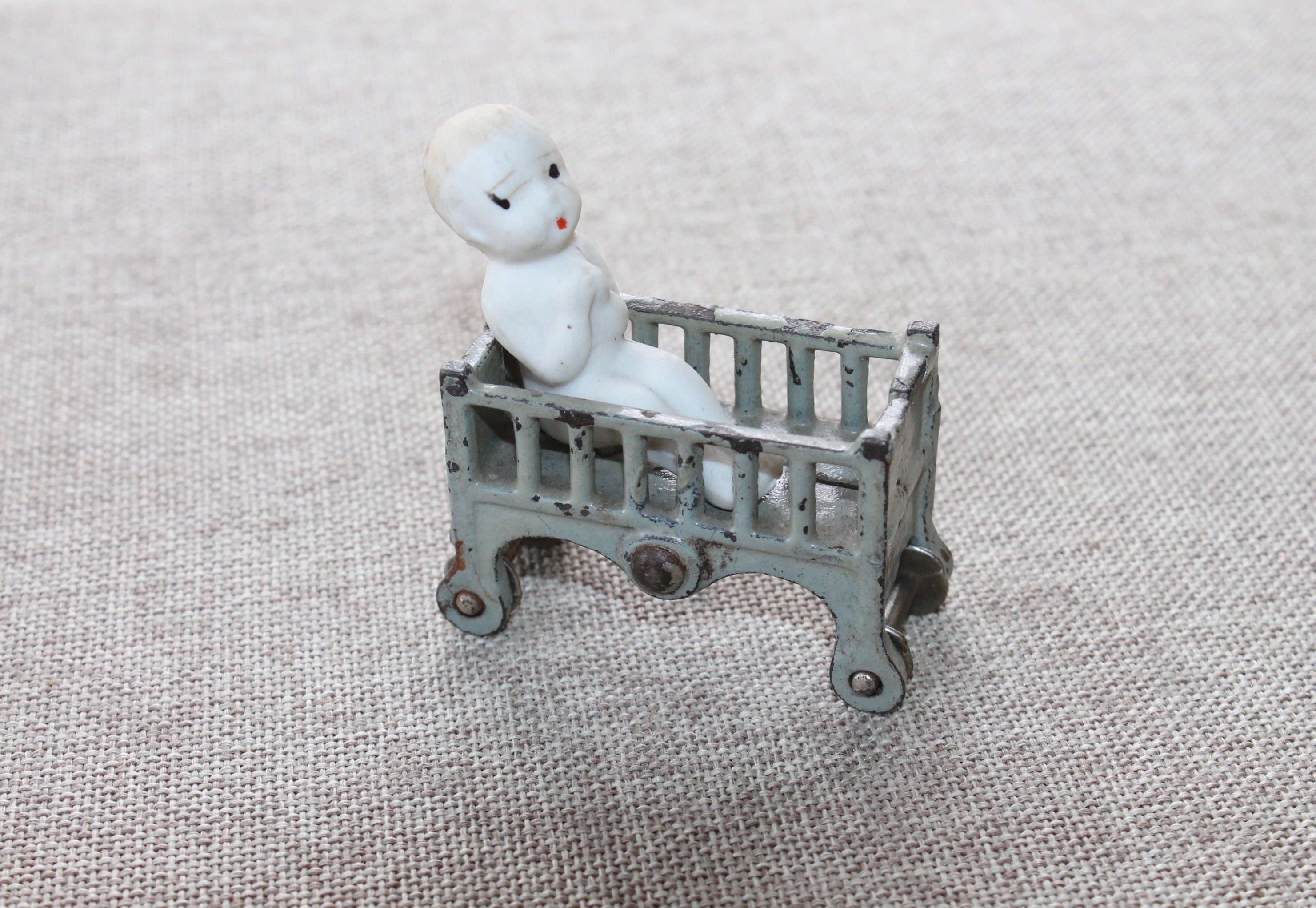 Vintage Metal Doll Crib On Wheels