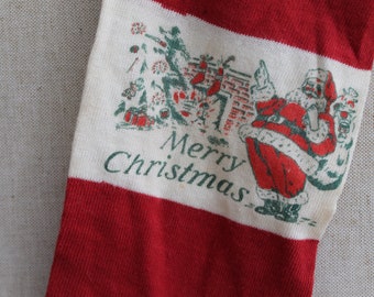 Vintage Red and White Christmas Stocking - Merry Christmas, Antique Christmas Decor Stocking - Santa