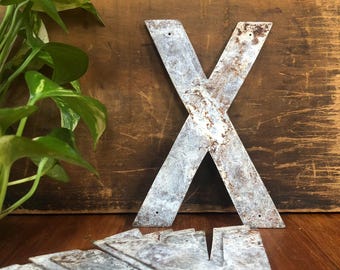 Vintage Large Galvanized Metal Letter X -  SOLD SEPARATELY, Vintage Letter X