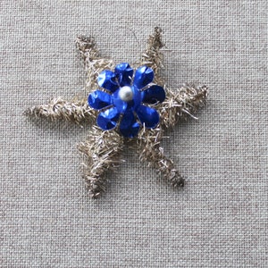 Vintage Silver Wire Tinsel with Blue Foil Embellishment Christmas Tree Ornament, Antique Tinsel Wire Ornament