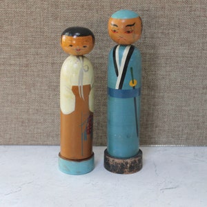 Vintage Wood Coin Bank Asian Figures - Pair, Vintage Wooden Doll Banks, Vintage Collectible Wood Figures