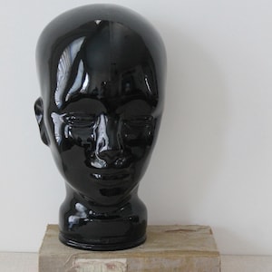 Vintage Black Glass Male Mannequin Head, Vintage Store Display Mannequin Head