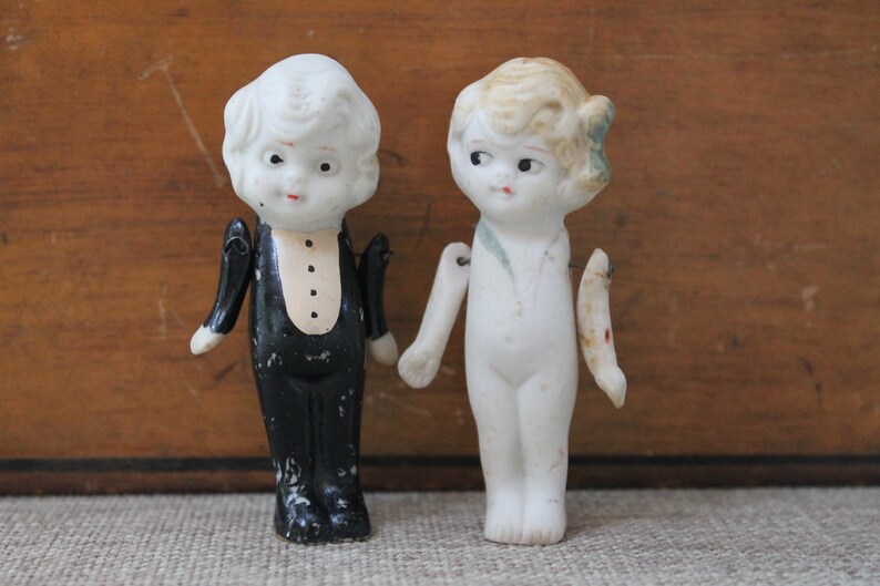 1930s Small Bisque Kewpie Bride and Groom Pair of Wedding Cake image 1