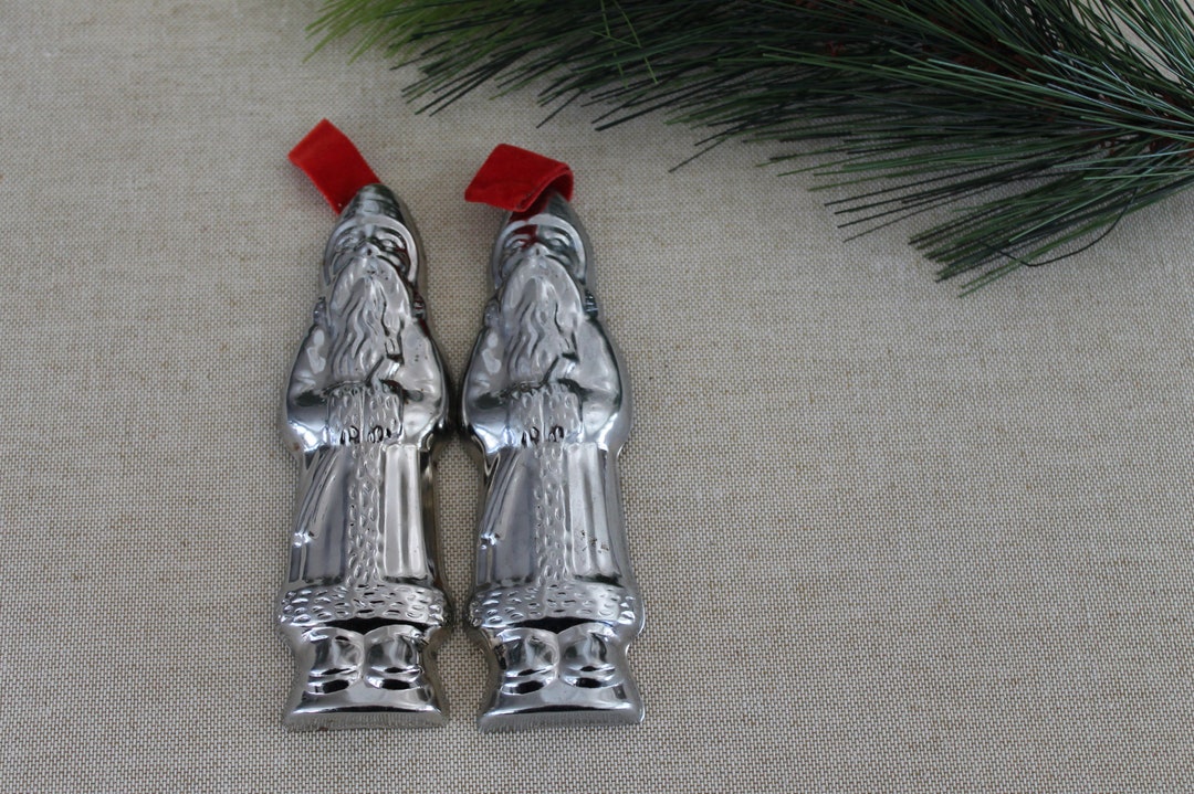 Silver Santa Vintage Unique Pair of Pressed Tin Santa Christmas Tree Ornaments ...