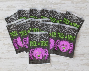 Vintage Set of 12 Halloween Trick or Treat Candy Bags, Vintage Treat Bags with Spider