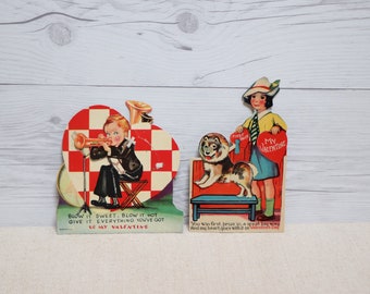 Vintage Pair of Unsigned Mechanical Valentine Cards, Vintage Unsigned Valentine's Day Cards, Vintage Mechanical Valentine Greeting Cards