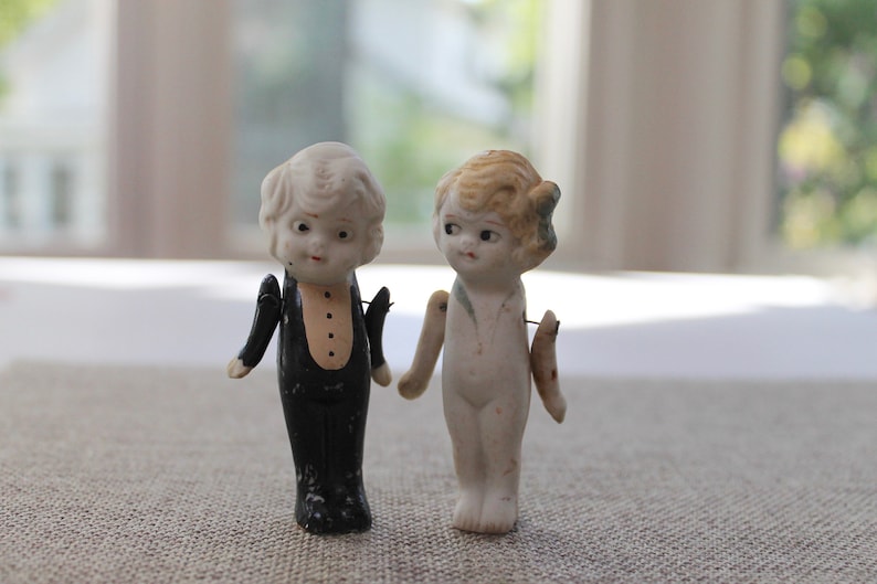 1930s Small Bisque Kewpie Bride and Groom Pair of Wedding Cake image 0