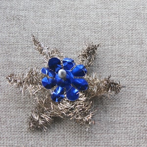 Vintage Silver Wire Tinsel with Blue Foil Embellishment Christmas Tree Ornament, Antique Tinsel Wire Ornament