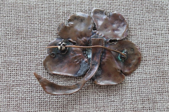 Vintage Copper Flower Brooch Pin, Vintage Hand Cr… - image 3