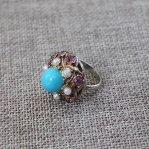 Vintage Silver/Gold Metal Basket/Nest Ring - Adjustable Size 6-7, Vintage Jewelry, Vintage Ring
