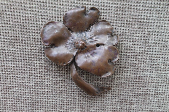 Vintage Copper Flower Brooch Pin, Vintage Hand Cr… - image 2