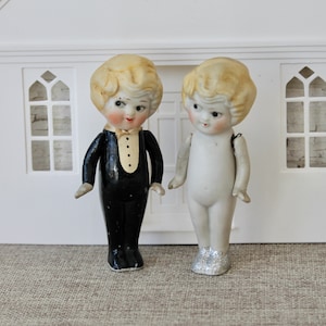 Vintage Small Bisque Kewpie Bride and Groom Pair of Wedding Cake Toppers, Vintage Bisque Figures Bride and Groom, Vintage Wedding